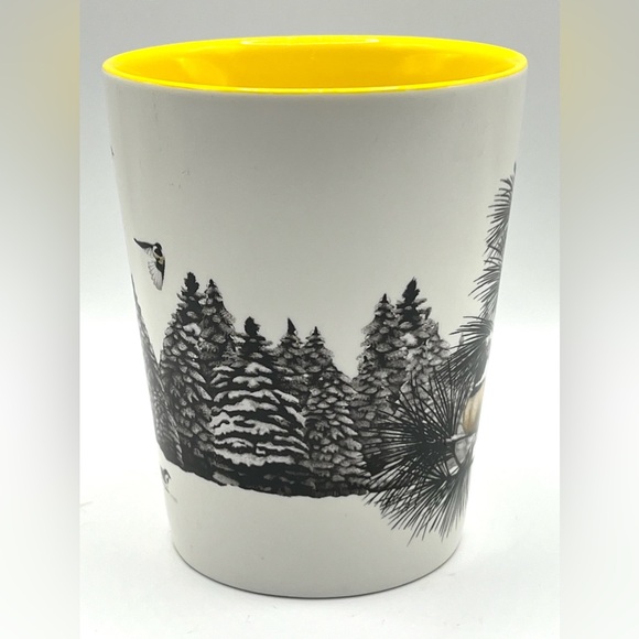 The Cornell Lab Black Chickadee Bird Pine Tree White Yellow Coffee Tea Mug 16 oz - Picture 7 of 11